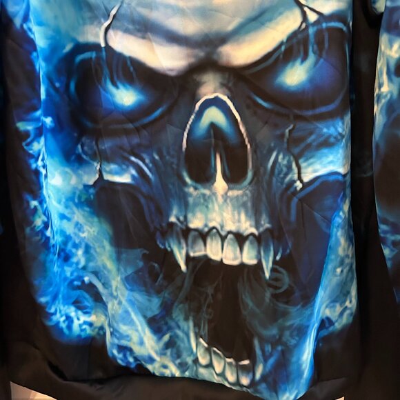 Men’s Heavyweight Blue Flaming Skull Hoodie Size 3XL - Picture 4 of 4